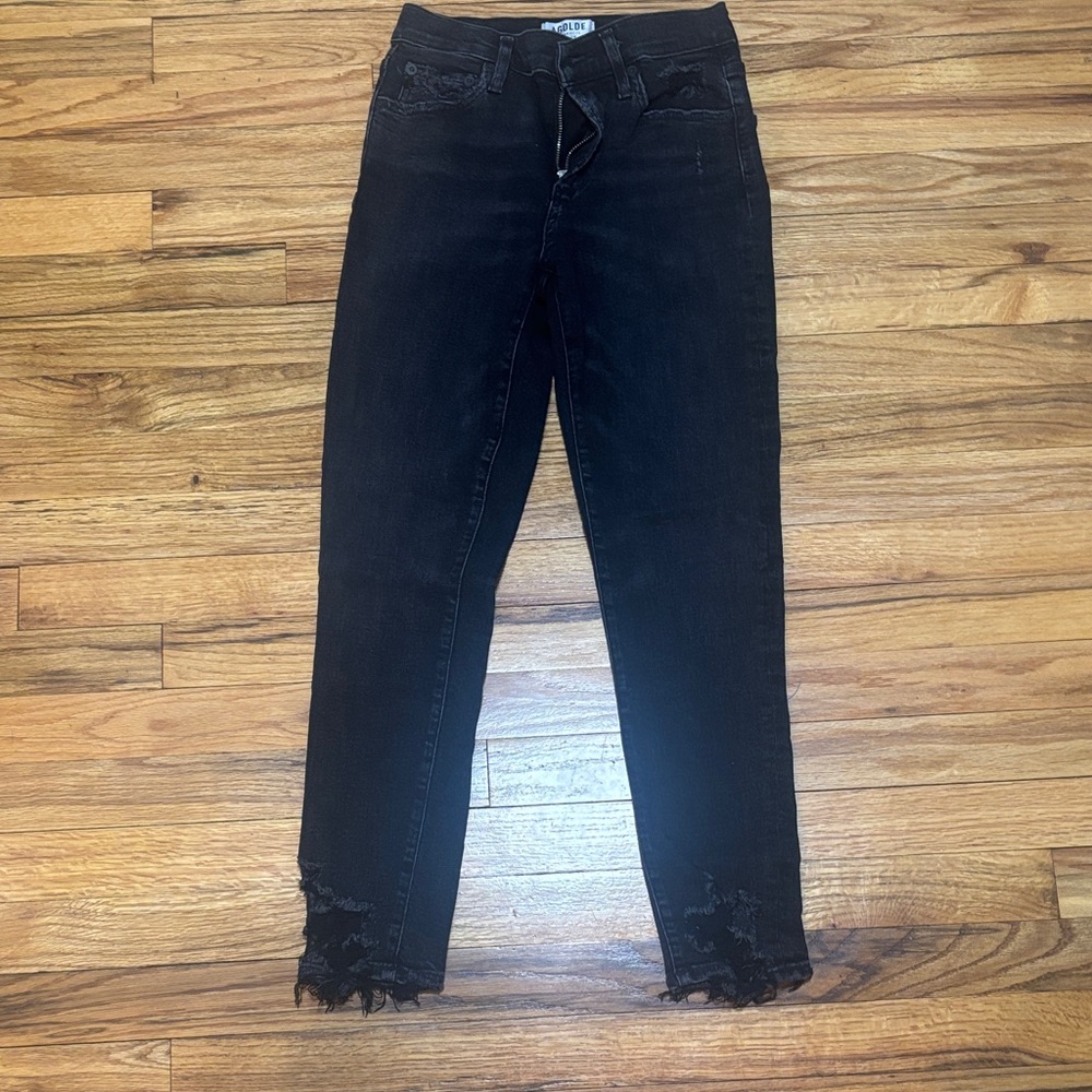 Agolde Black Distressed Ankle Skinny Jeans